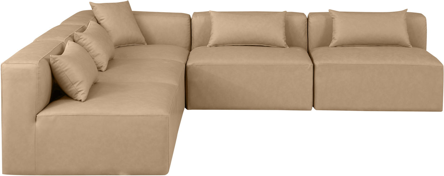 Cube - 5 Piece Modular Corner Armless Sectional - Tan
