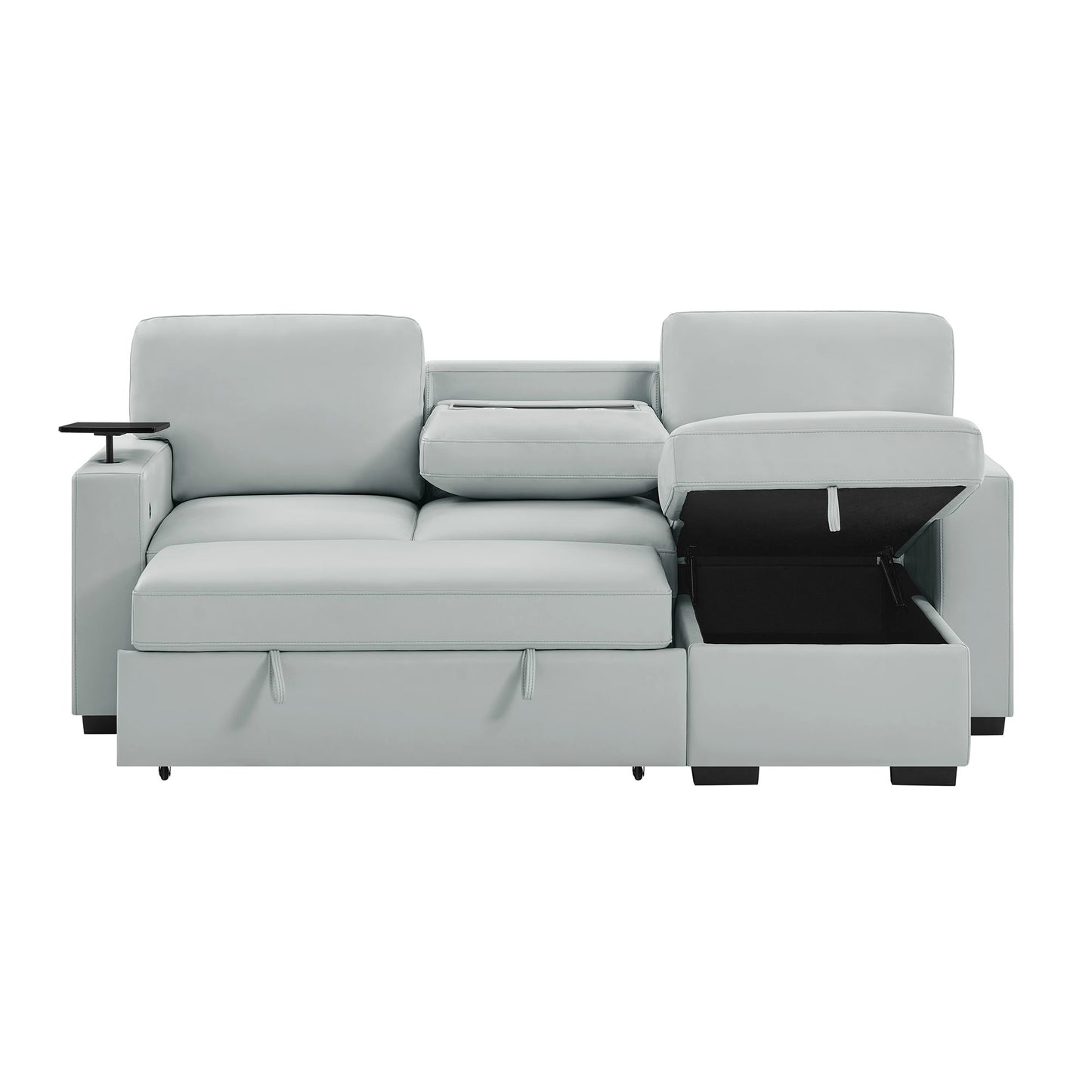 U0212 - Pull Out Sofa Bed With 1 Table Tray, 1 USB, And Storage Chaise - Silver