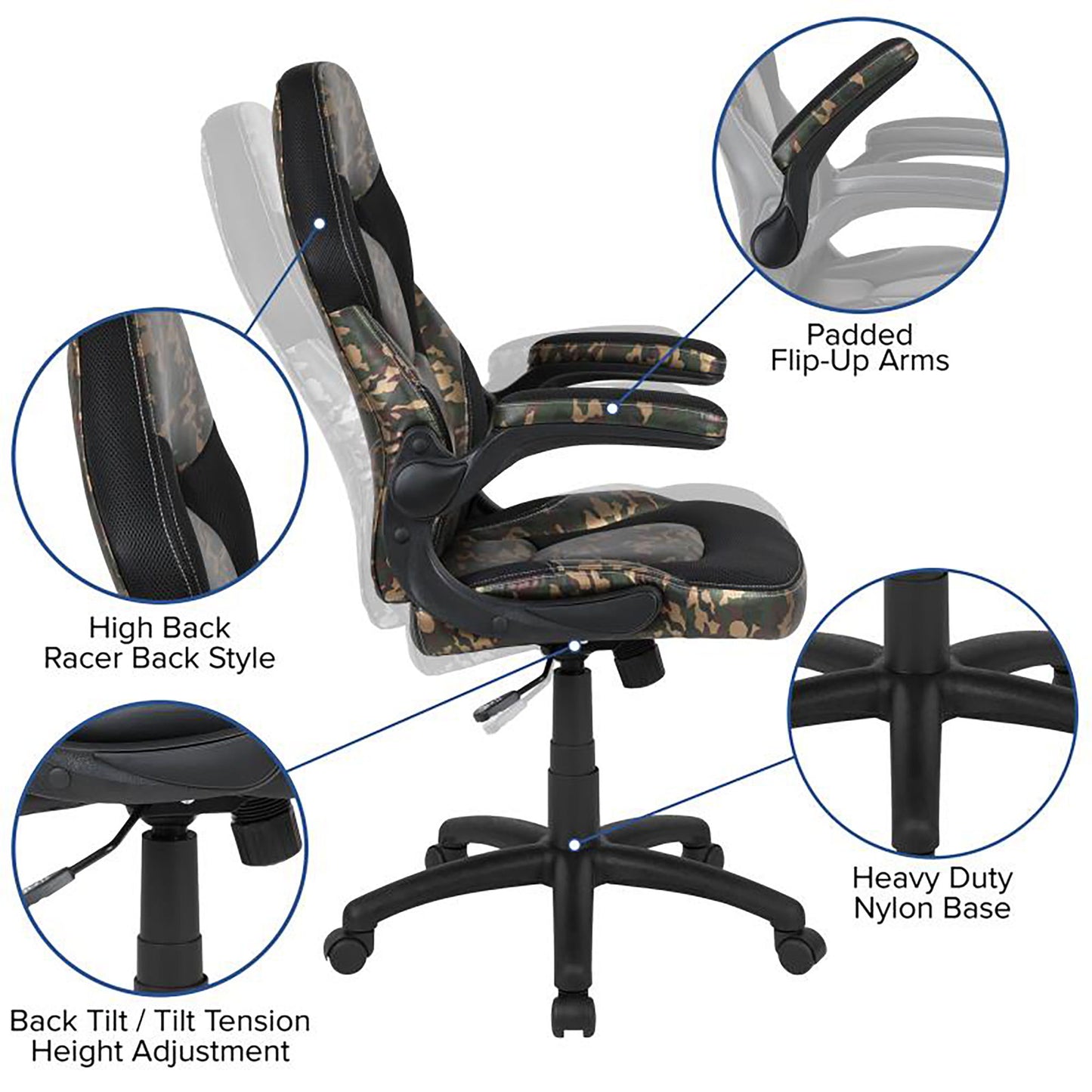 Flash Furniture - 2 Piece Racing Style Gaming Chair And Extra Large Desk Set - Black / Camo