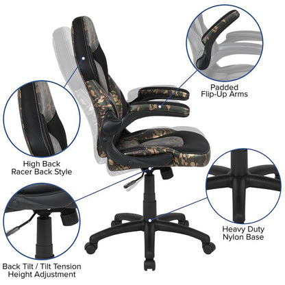 Flash Furniture - 2 Piece Racing Style Gaming Chair And Extra Large Desk Set - Black / Camo