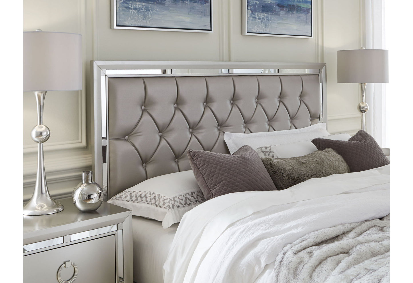Riley - 4 Piece Full Bedroom Set (Bed, Dresser, Mirror, Nighstand) - Silver