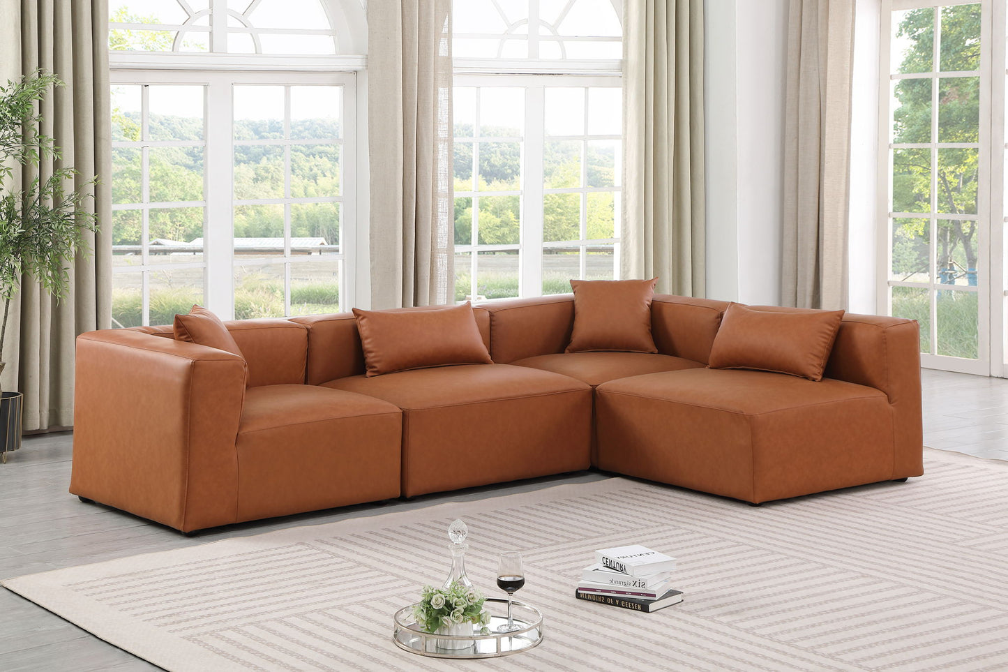 Cube - 4 Piece Modular Corner Sectional - Cognac