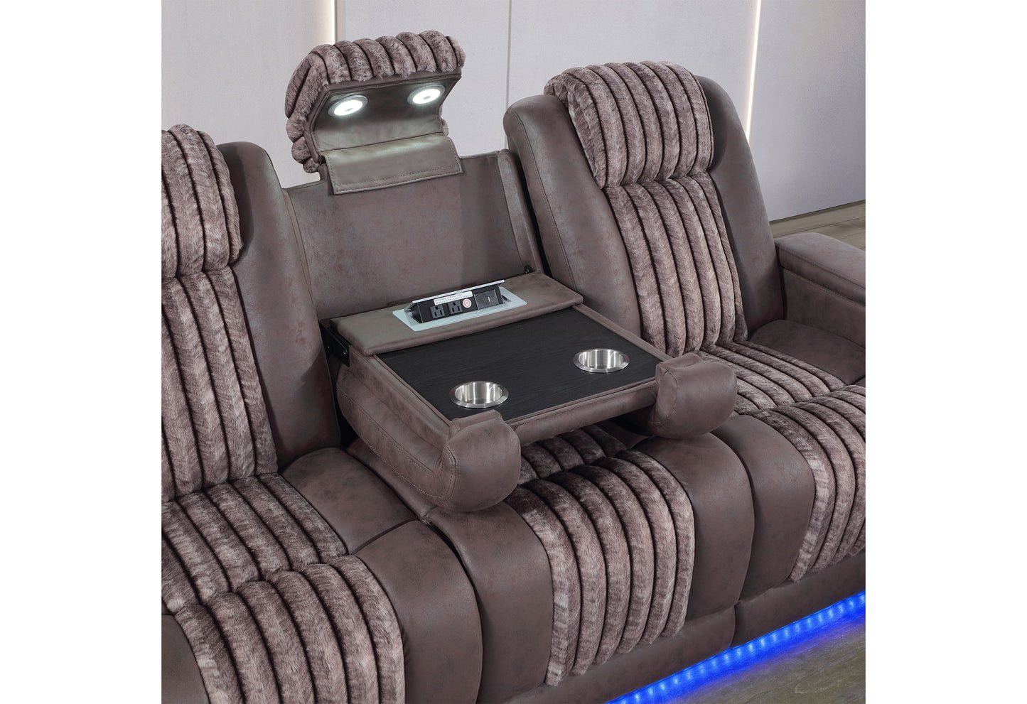 U8000 - 2 Piece Living Room Set (Power Console Reclining Loveseat, Power Reclining Sofa With Power Headrest) - Brown