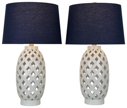 Harbor Trellis - 28 X 16 - Ceramic Table Lamp (Set of 2) - Matte White