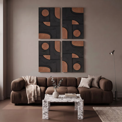 Element - 50" Mango Wood 4 Piece Wall Art - Natural / Black