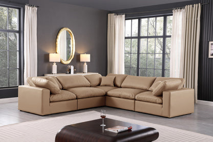 Comfy - 5 Piece Faux Leather Modular Corner Sectional - Tan