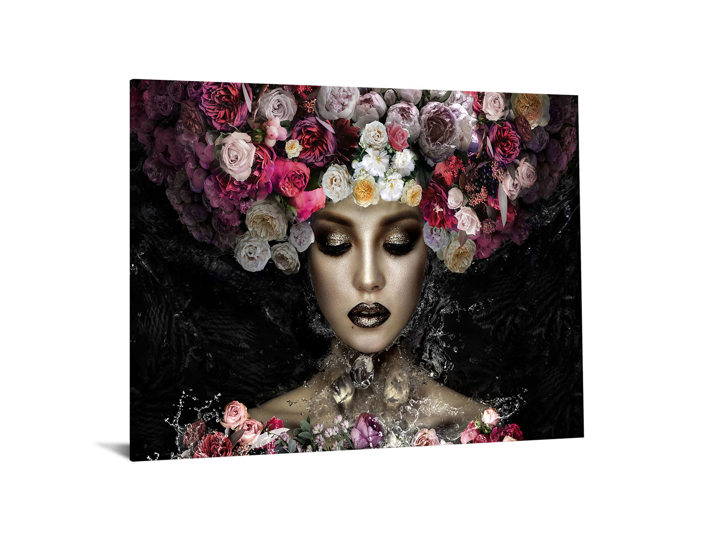 Tempered Glass With Foil - Aqua Floral - Black