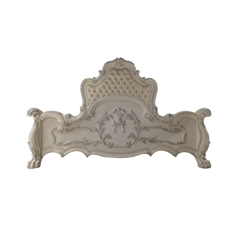 Dresden - Queen Bed - Synthetic Leather & Bone White
