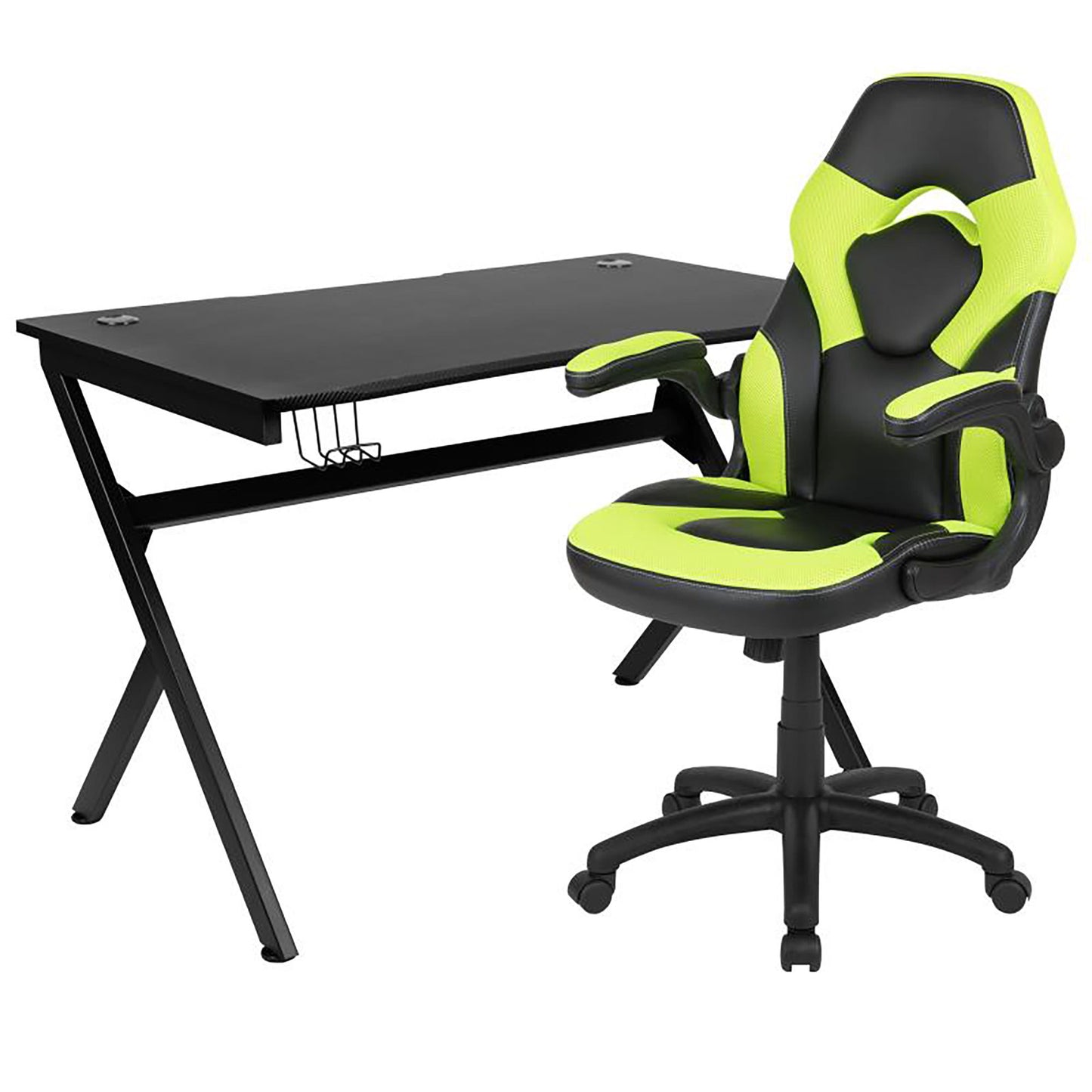 Flash Furniture - 2 Piece Racing Style Gaming Chair And Desk Set - Black / Green