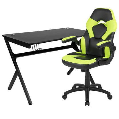 Flash Furniture - 2 Piece Racing Style Gaming Chair And Desk Set - Black / Green