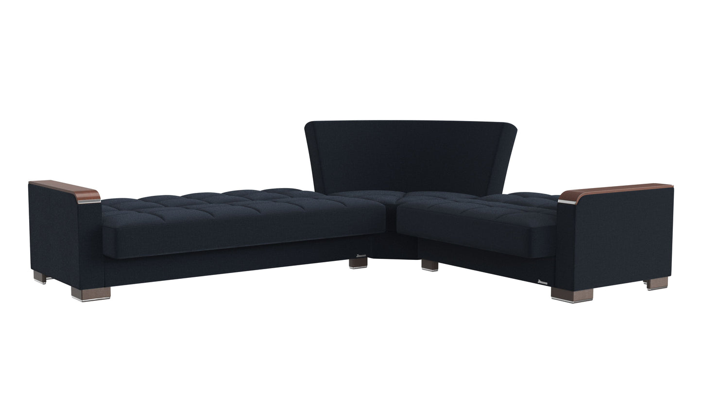 Ottomanson Armada X - Upholstered Convertible Wood Trimmed Sectional With Storage - Polyester