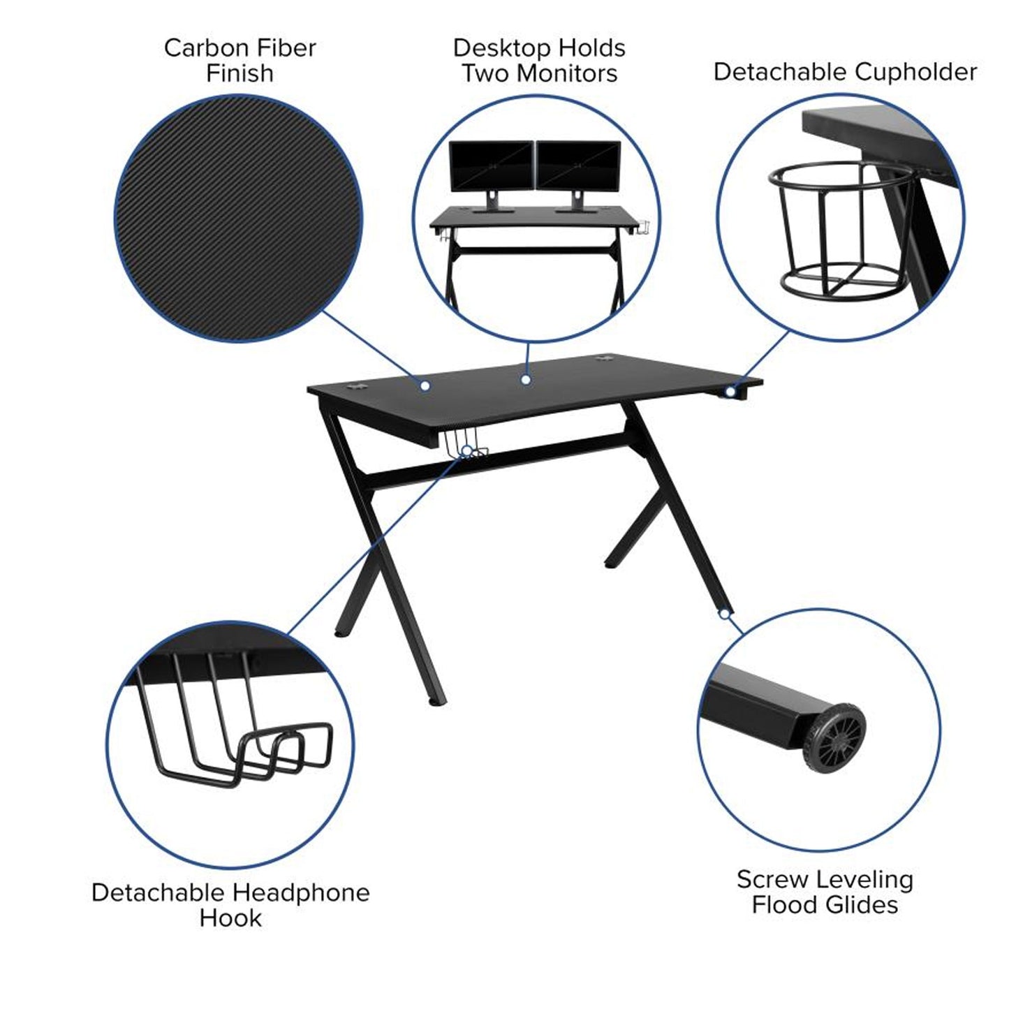 Flash Furniture - 2 Piece Gaming Desk & Chair Set - Black / White