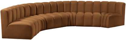 Arc - Velvet 6 Piece U-Shaped Modular Sofa - Saddle