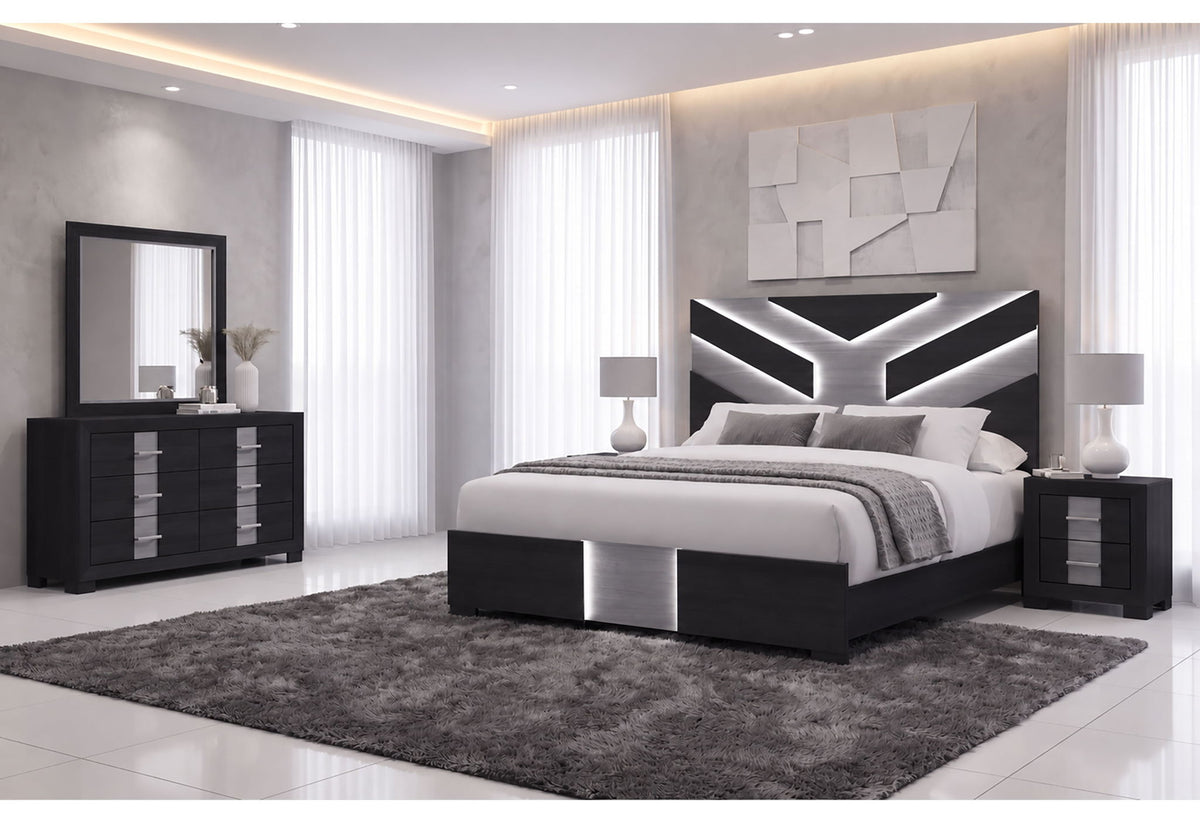 Optimus - 4 Piece Bedroom Set (Full Bed, Dresser, Mirror, Nightstand) - Black