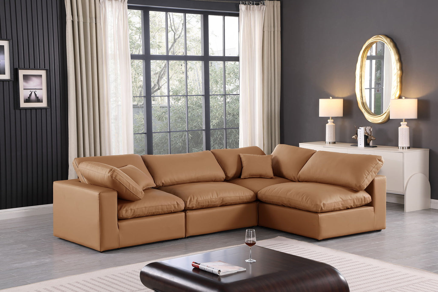 Comfy - 4 Piece Faux Leather Modular Armless Sectional