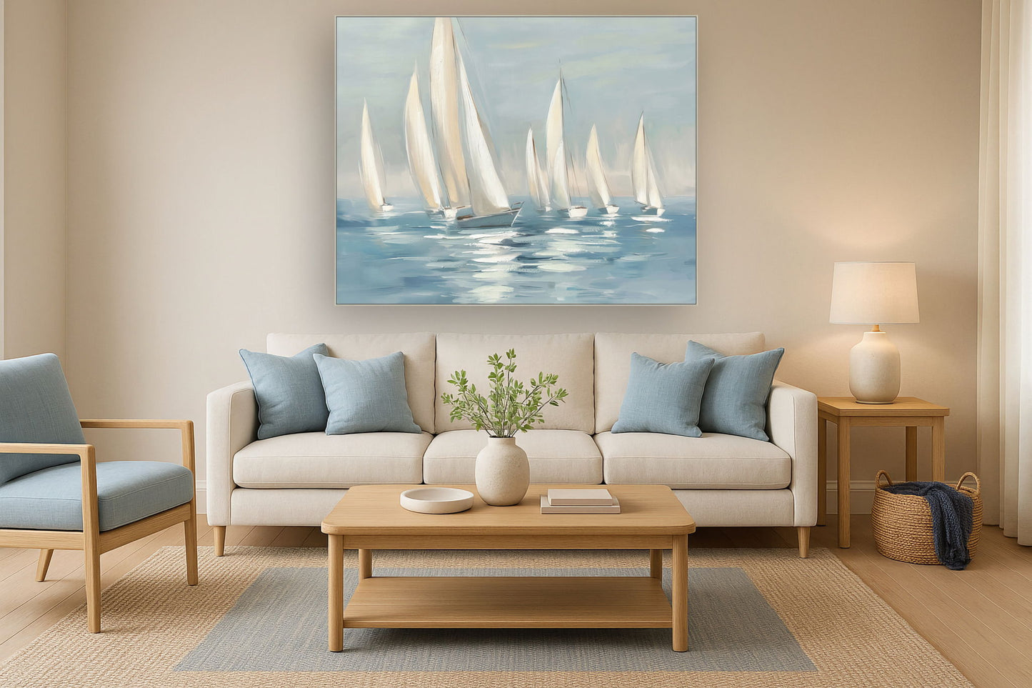 Gliding Sails - 56" x 70" Framed Wall Art - Blue