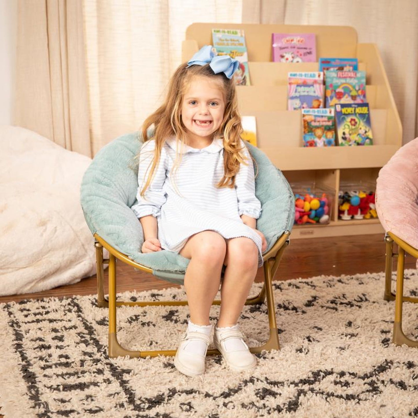 Flash Furniture - Kids Fur Moon Chair - Dusty Aqua