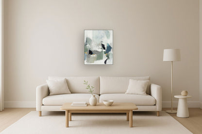 "Oceanic Whispers II" Hand-Embellished Canvas In Frame - Gray / White / Green