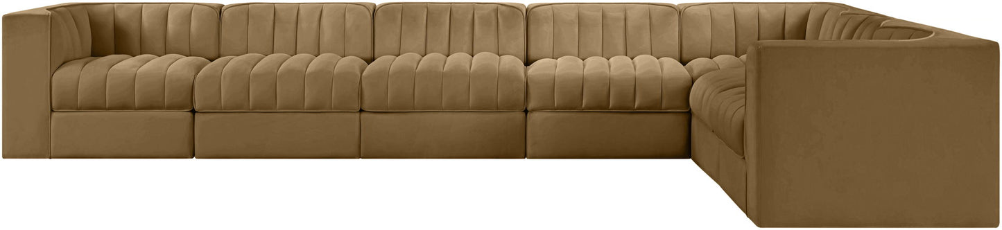 Rummi - Velvet Performance Fabric Upholstered 7 Piece Modular Sectional (With 3 Corner Chairs)