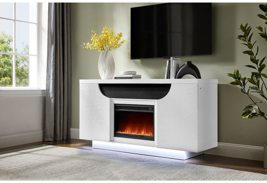 Aileen - 66" Entertainment Unit With LED, Speakers, Crystal Inserts And Pop Up Center Doors - White