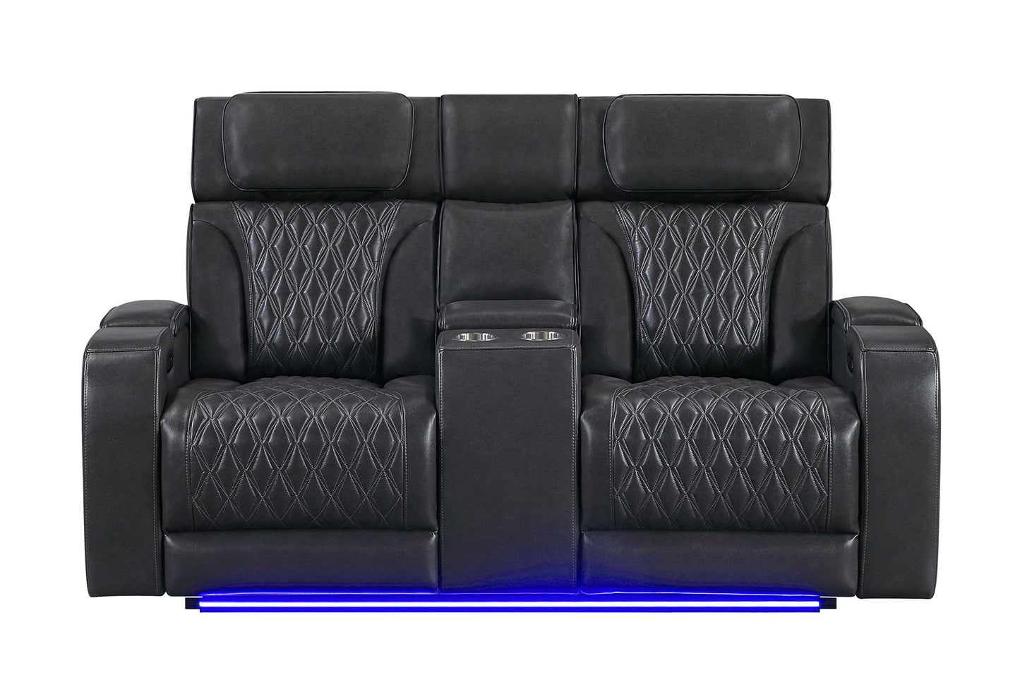 U8611 - Power Reclining Sofa With Power Headrest And LED / Power Console Reclining Loveseat With Power Headrest, LED And Speaker / Power Recliner With Power Headrest And LED - Charcoal