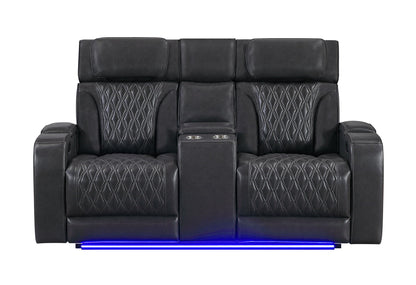 U8611 - Power Reclining Sofa With Power Headrest And LED / Power Console Reclining Loveseat With Power Headrest, LED And Speaker / Power Recliner With Power Headrest And LED - Charcoal