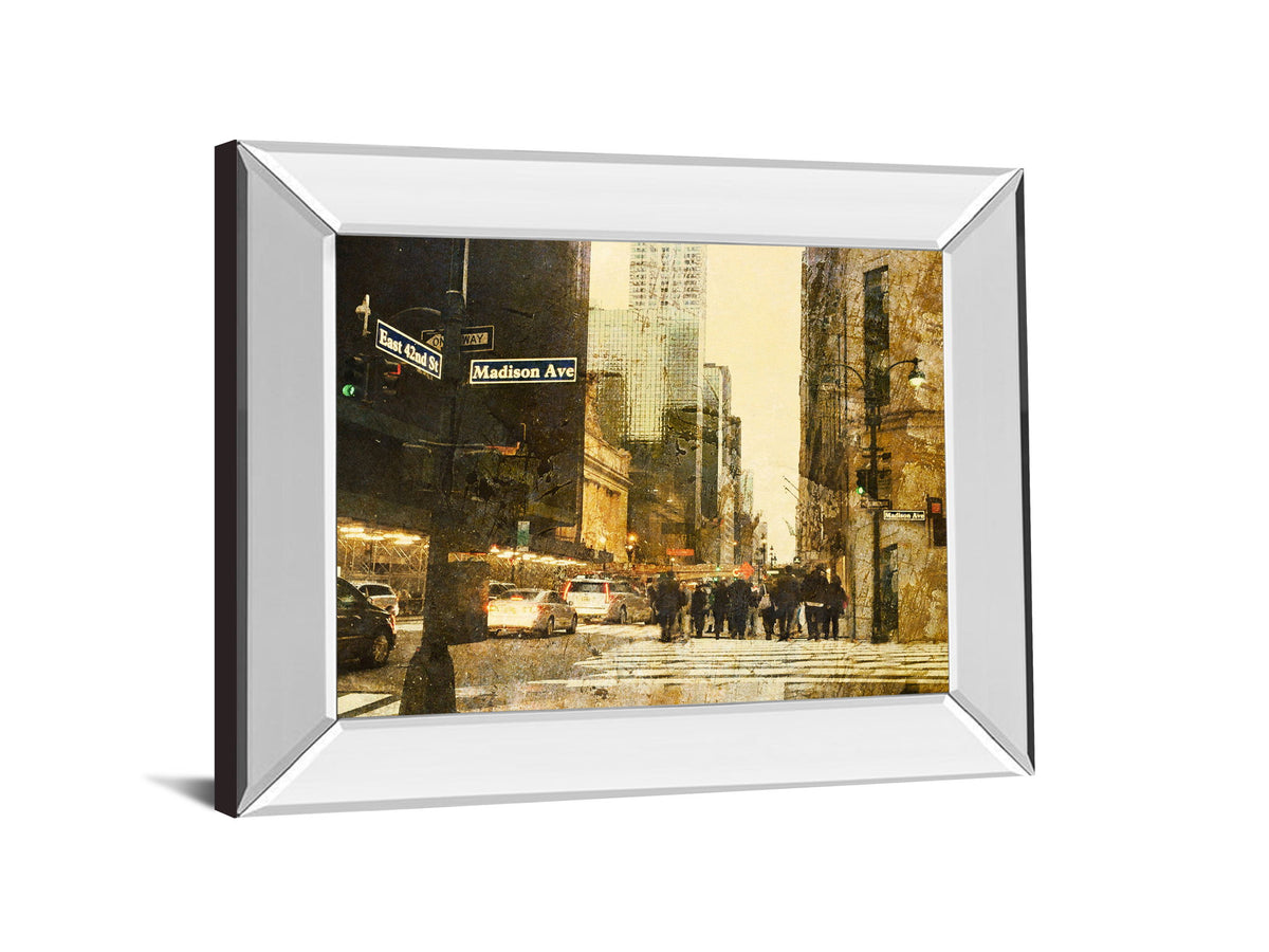 New York Streets By Acosta - Mirror Framed Print Wall Art - Light Brown