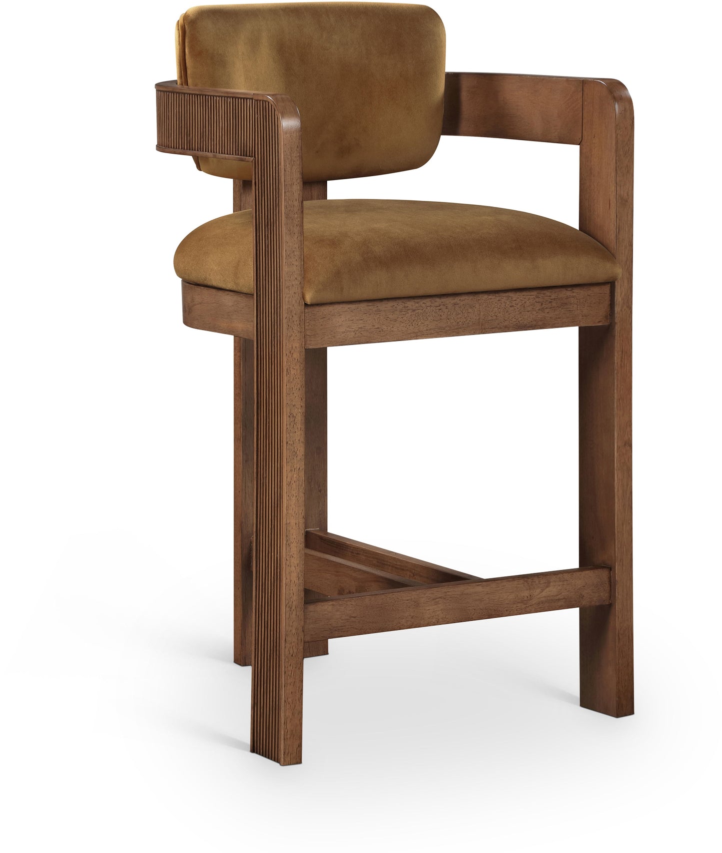 Sacha - Velvet Stool With Brown Base