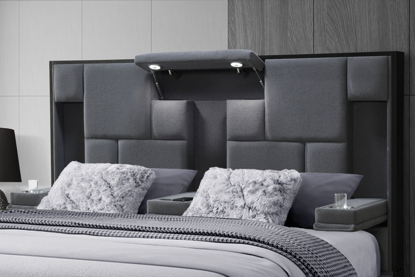 Oscar - King Bed Without Wood Trim - Dark Gray