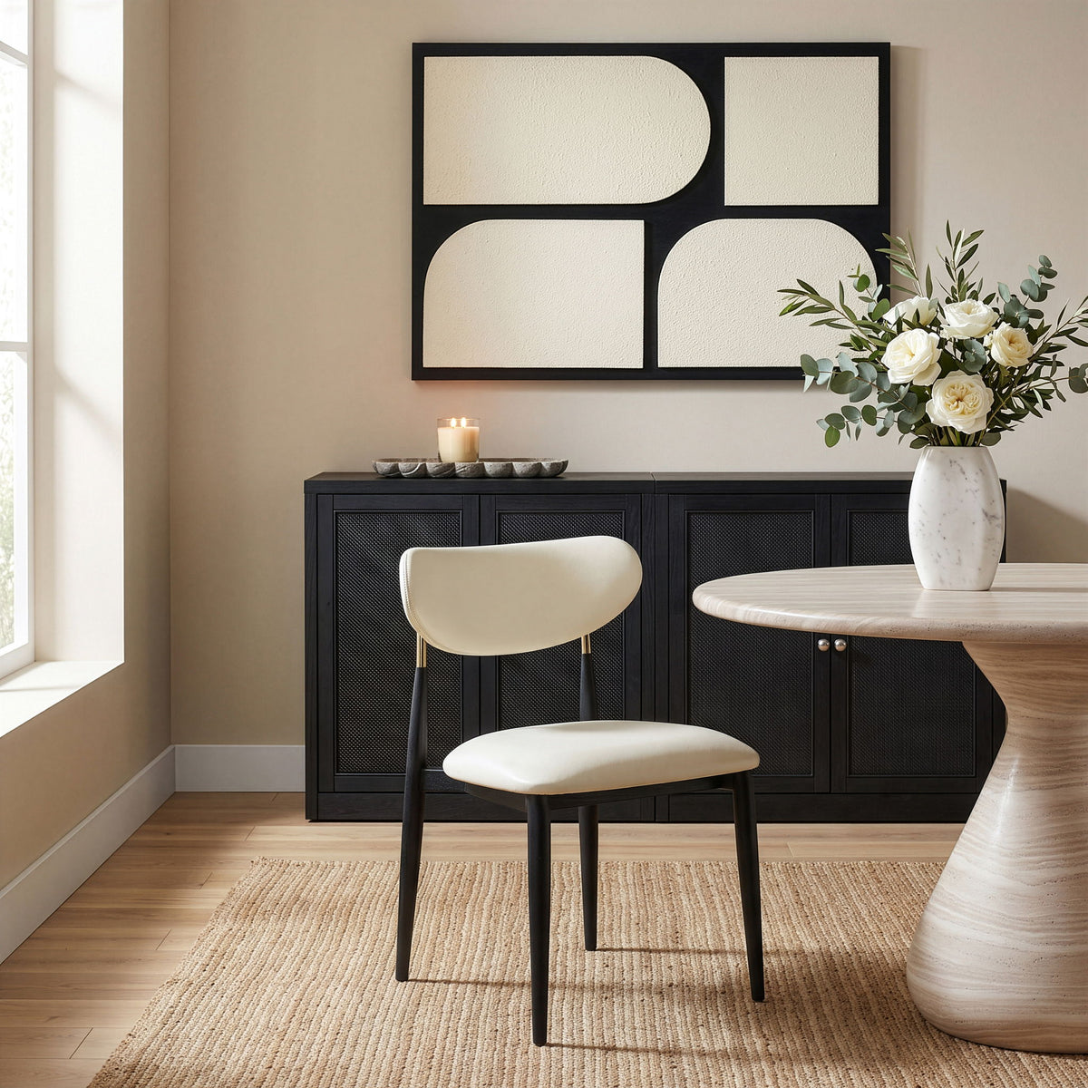 Ronda - Vegan Leather Upholstered Dining Side Chair - Black Legs