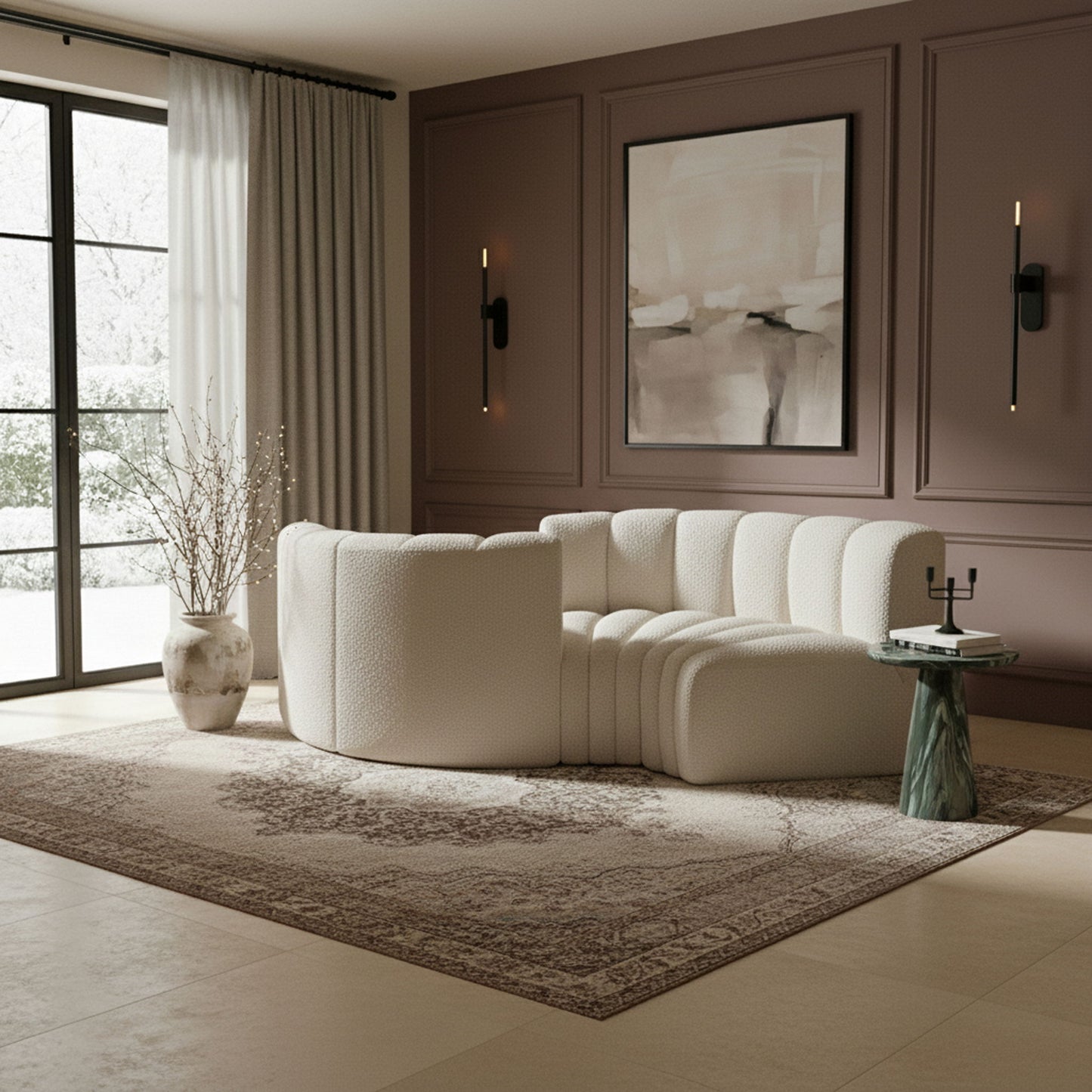 Arc - Boucle Fabric 4 Piece Curved Modular Sofa