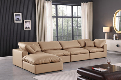 Comfy - 5 Piece Faux Leather Modular Sectional With Chaise - Tan