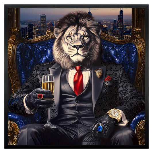 Regal Lion's Toast - 35" x 35" Framed Wall Art - Black