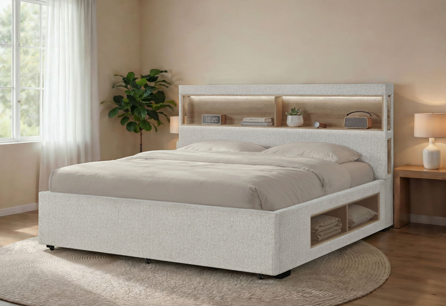 Sadie / Clara - 5 Piece King Bedroom Set (Bed, Dresser & Mirror, Nightstand, Chest) - Beige