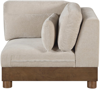 Turin - Chenille Fabric Upholstered Modular Corner Chair - Taupe / Brown Walnut