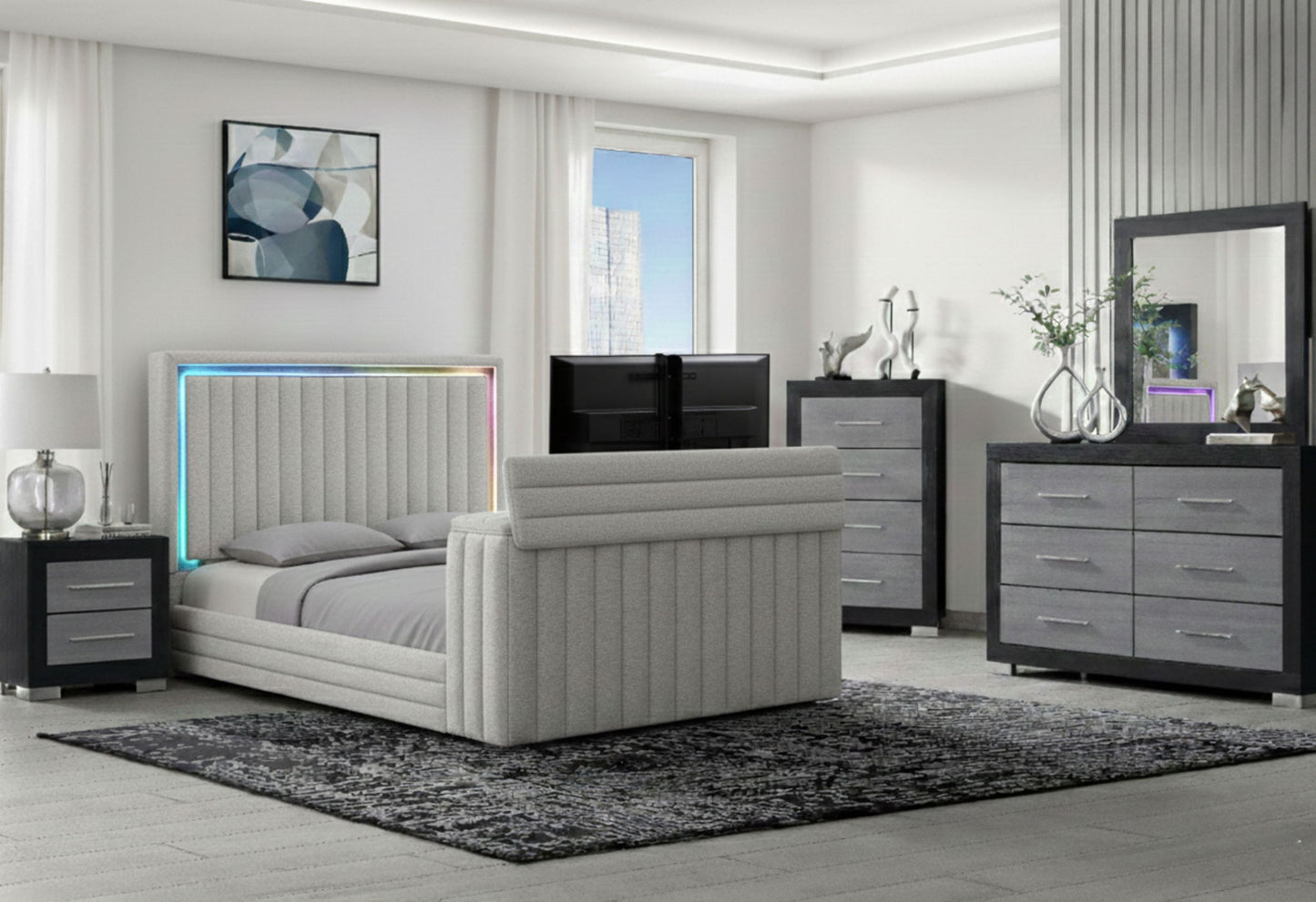Elias - 5 Piece King Bedroom Set - Gray / Black