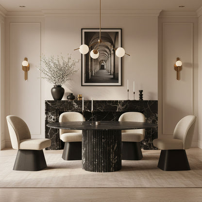 Marlowe - Linen Textured Fabric Upholstered Swivel Dining Side Chair - Stained Black