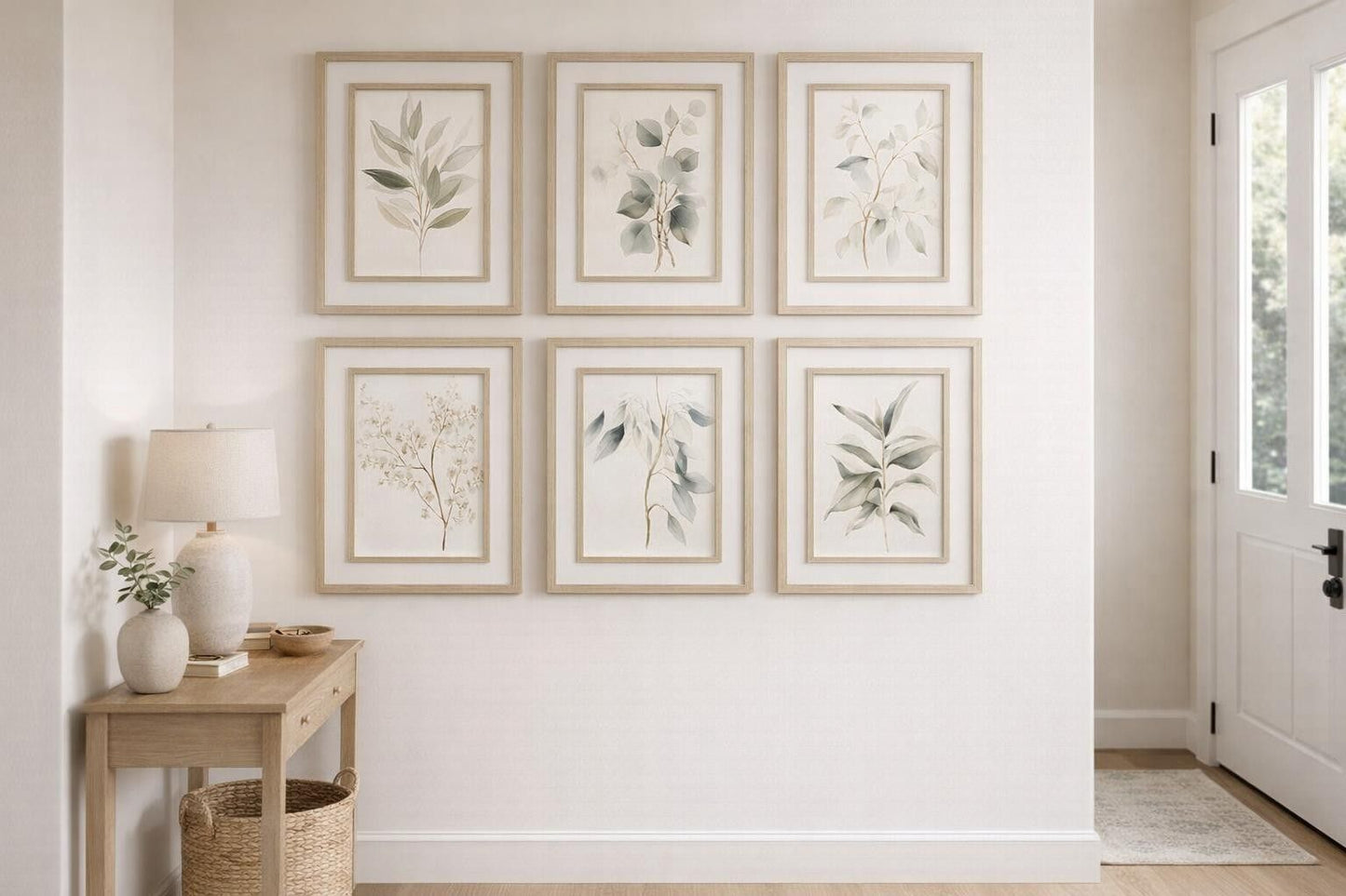 Quiet Botanical Print on Paper In Double Frame (Set of 6) - Beige / Green
