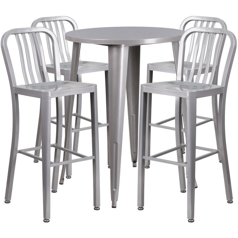 Flash Furniture - Metal Round Table With 4 Stools - Silver