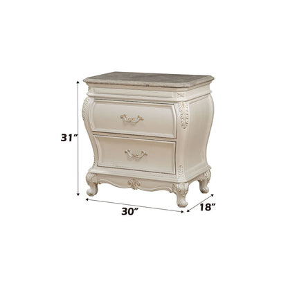 Chantelle - Nightstand With Marble Top - Pearl White