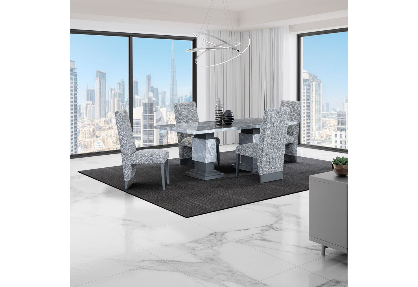 D1212 - 9 Piece Dining Room Set (Dining Table And 8 Dining Chairs) - Gray / White