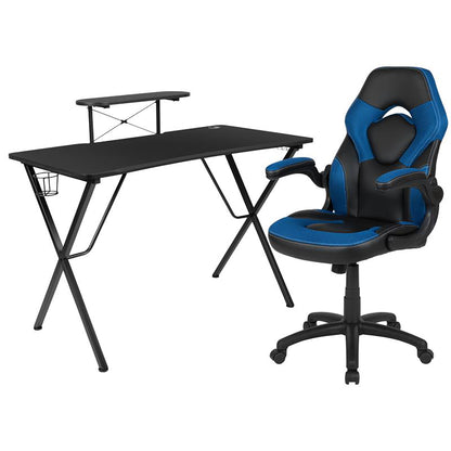 Flash Furniture - 2 Piece Racing Chair And Gaming Desk Set - Black / Blue