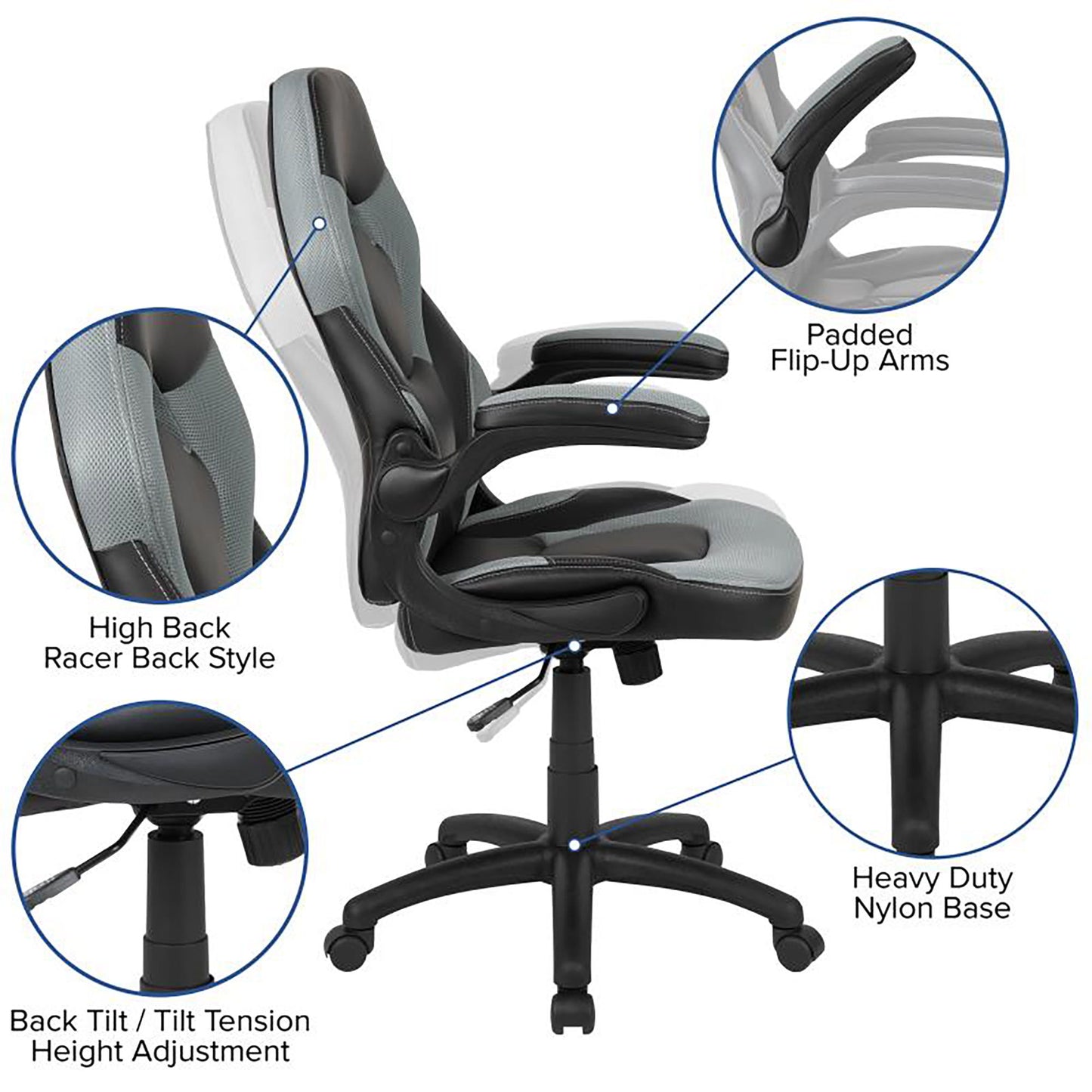 Flash Furniture - 2 Piece Racing Style Gaming Chair And Desk Set - Black / Gray