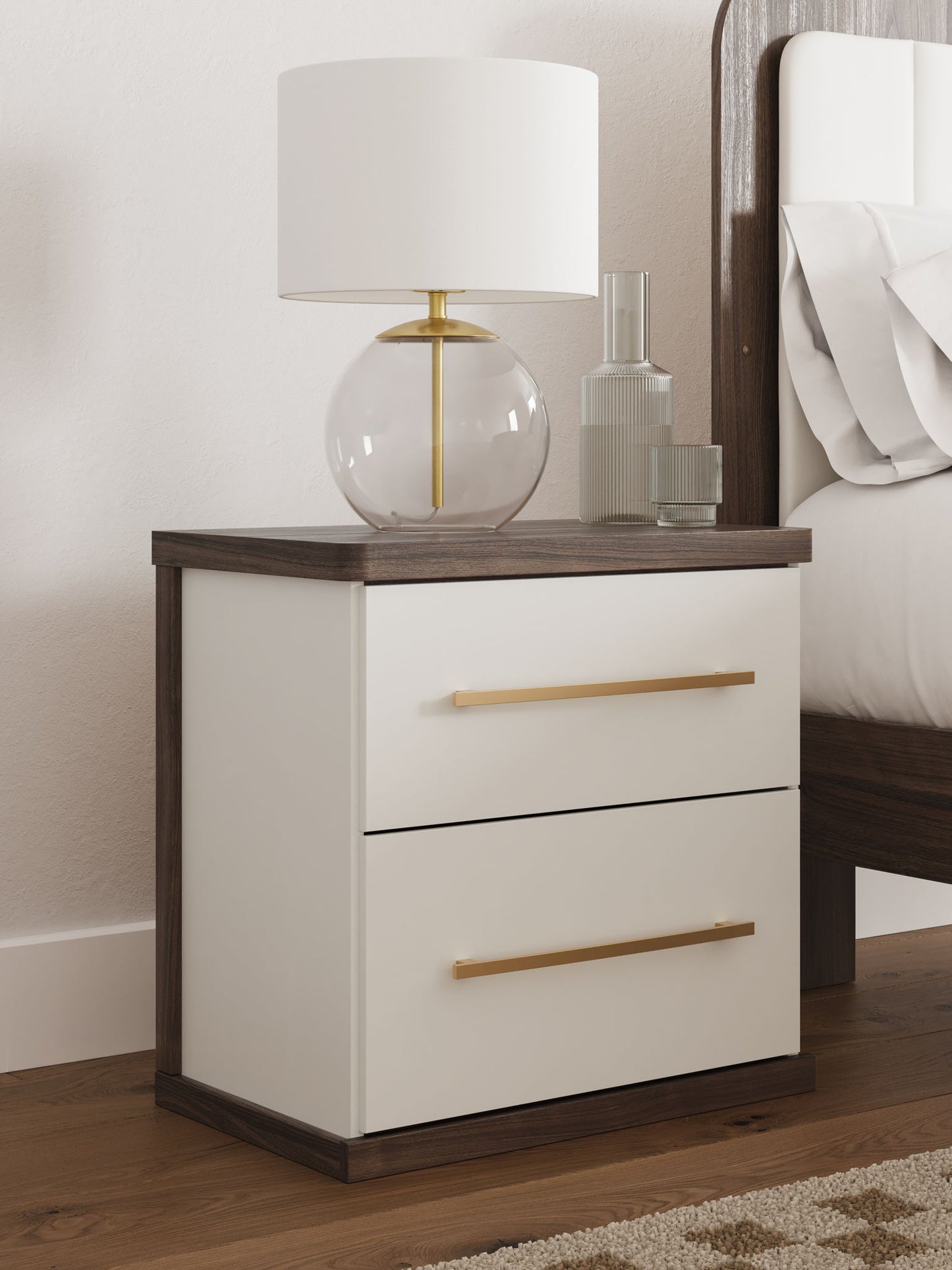 Kendanport - Two Drawer Night Stand - Brown / White