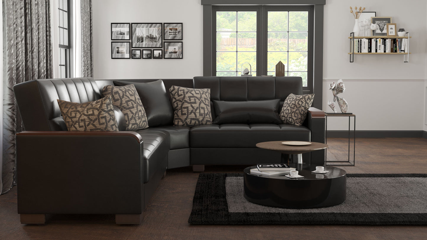 Ottomanson Armada X - Upholstered Convertible Wood Trimmed Sectional With Storage