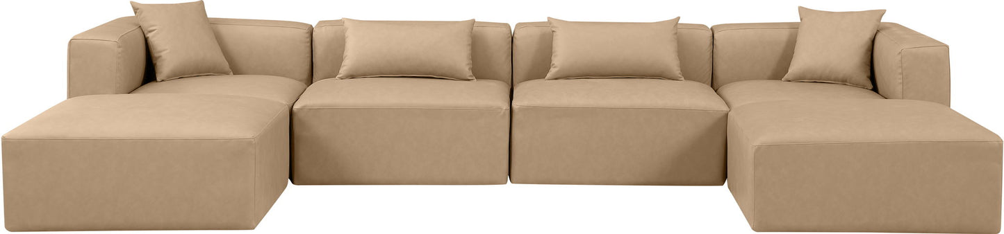 Cube - 6 Piece Modular Double Chaise Sectional - Tan