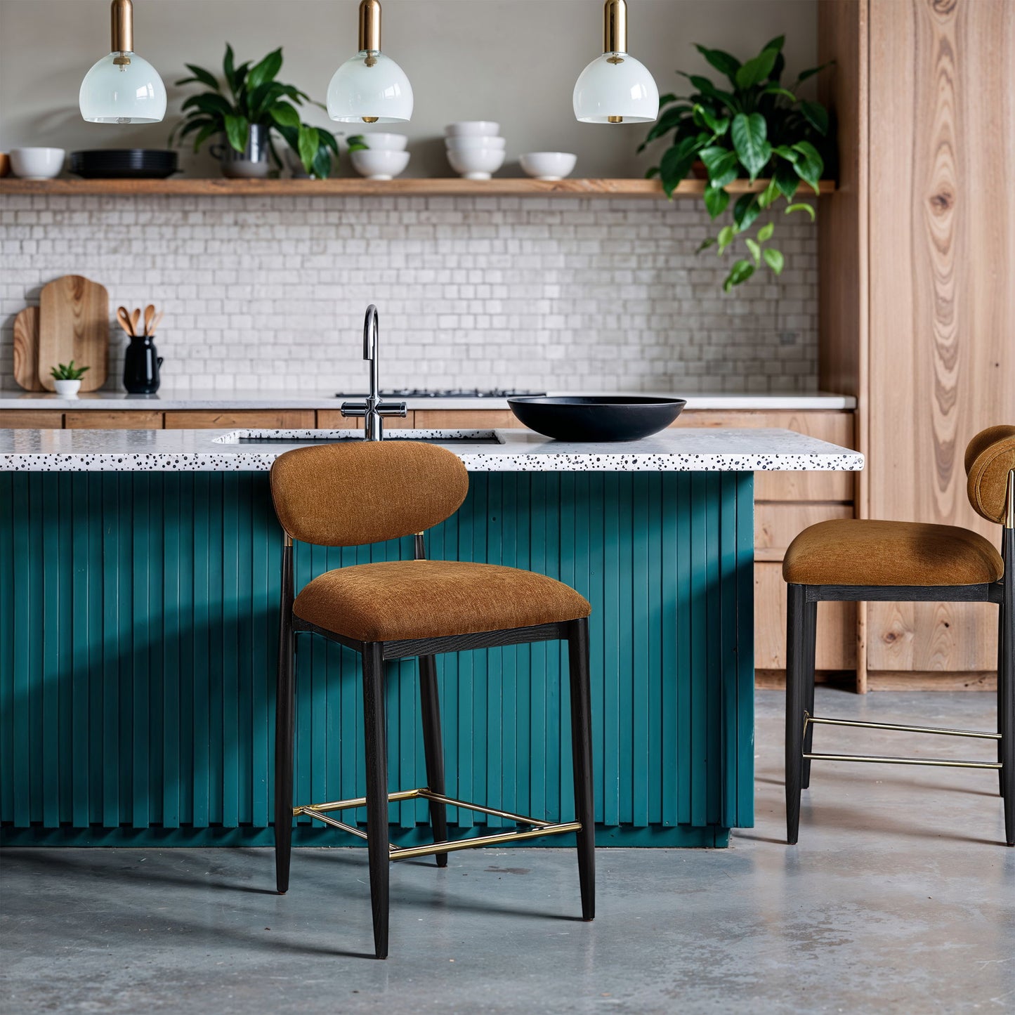 Riccio - Fabric Stool - Black Frame