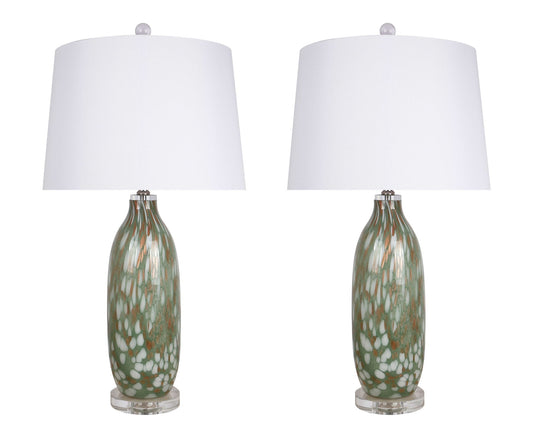 "Verdant Glow" Art Glass Table Lamp (Set of 2) - Green Art Glass
