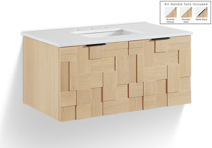 Leonardo - Engineered Stone And Solid Wood 24" Wall Mounted Bathroom Vanity