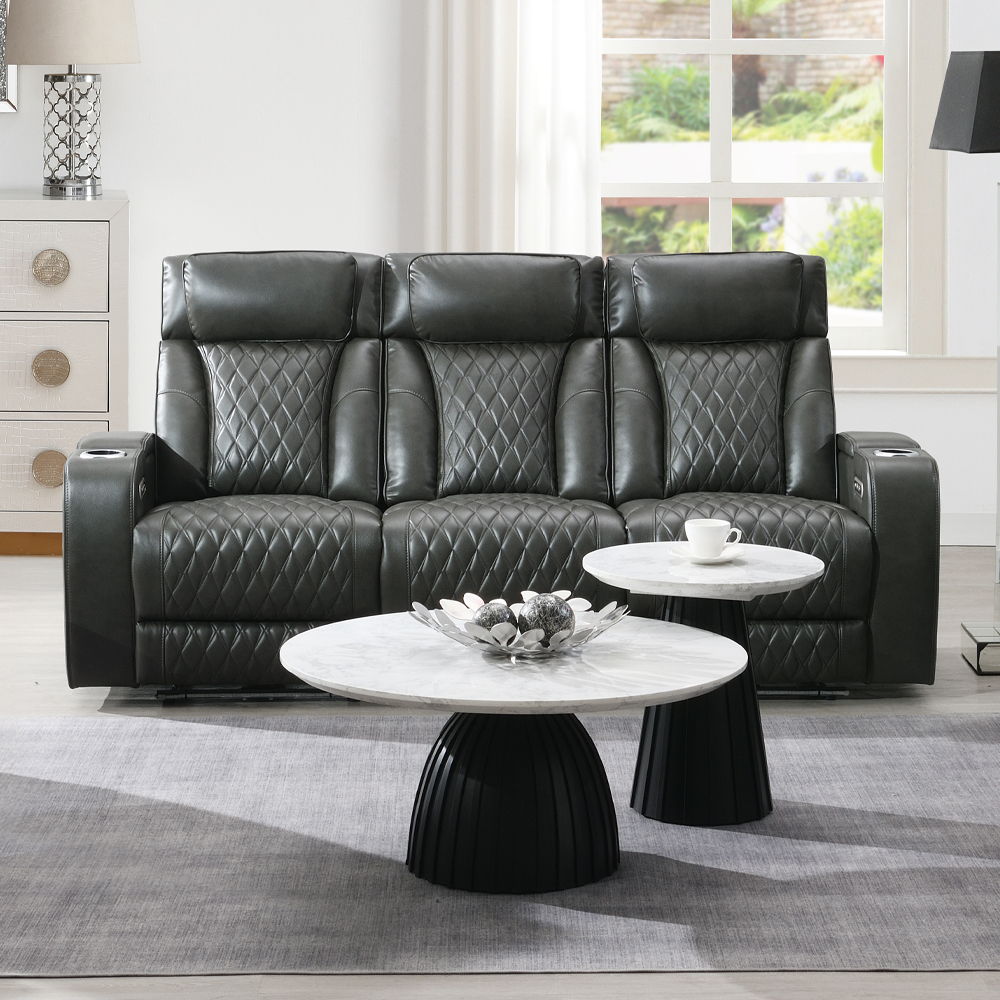 Taddeo - Power Motion Sofa With Power Headrest, USB, Wireless Charger, LED & Reading Light - Dark Gray